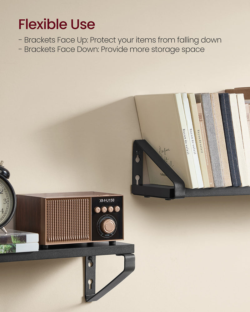 Set of 3 Black Wall Shelves with Two Mounting Options for Stylish Storage by Vasagle