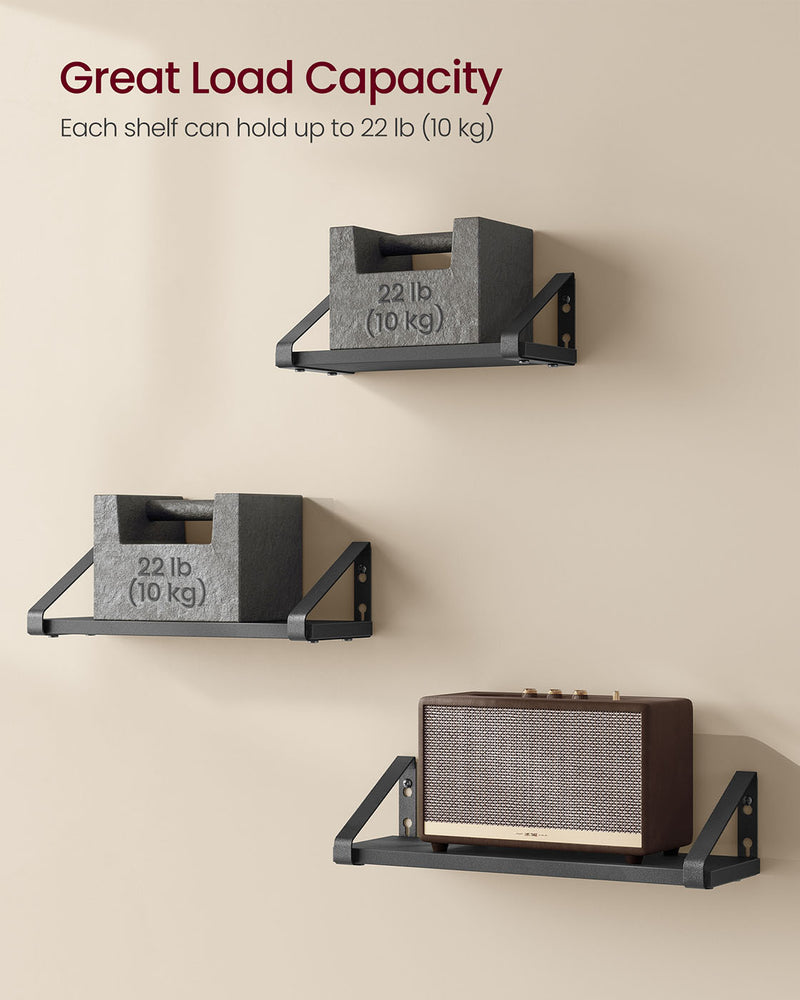 Set of 3 Black Wall Shelves with Two Mounting Options for Stylish Storage by Vasagle