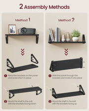 Set of 3 Black Wall Shelves with Two Mounting Options for Stylish Storage by Vasagle