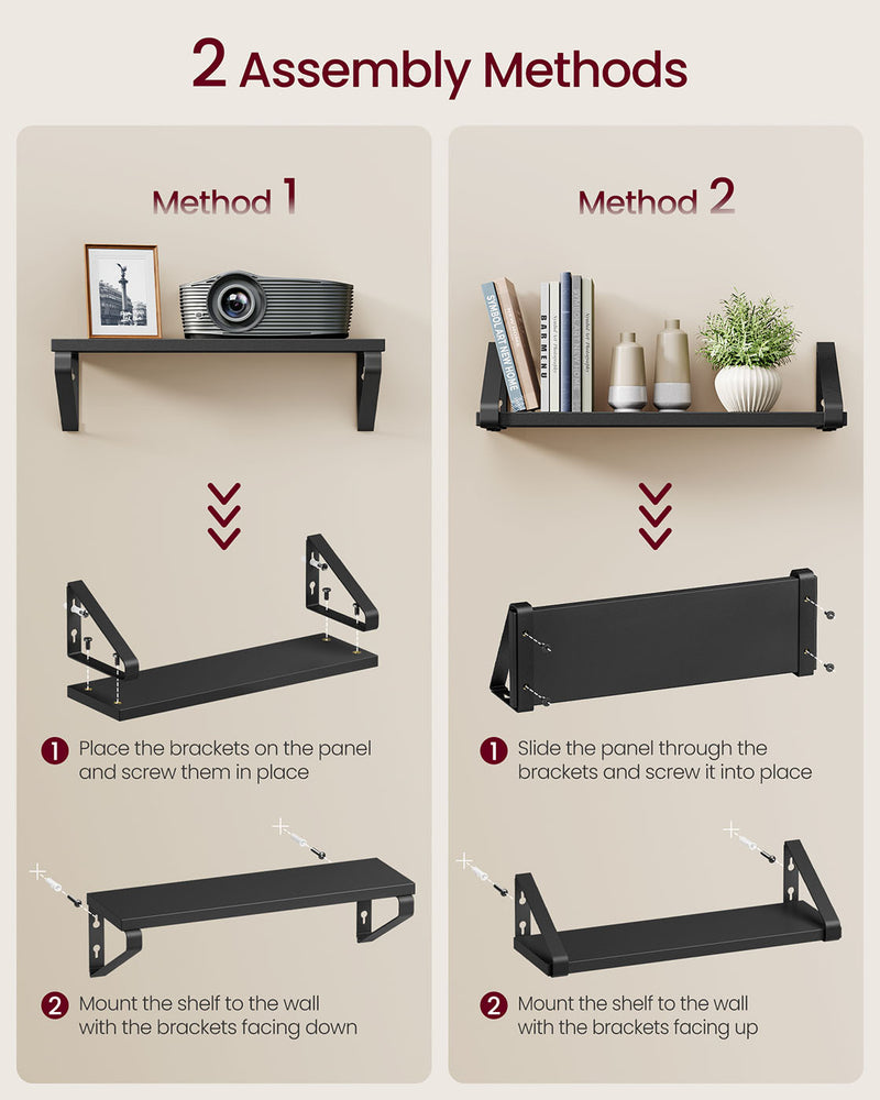 Set of 3 Black Wall Shelves with Two Mounting Options for Stylish Storage by Vasagle