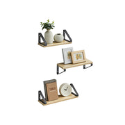 Set of 3 Wall Shelves in Golden Oak and Matte Black with Two Mounting Options by Vasagle
