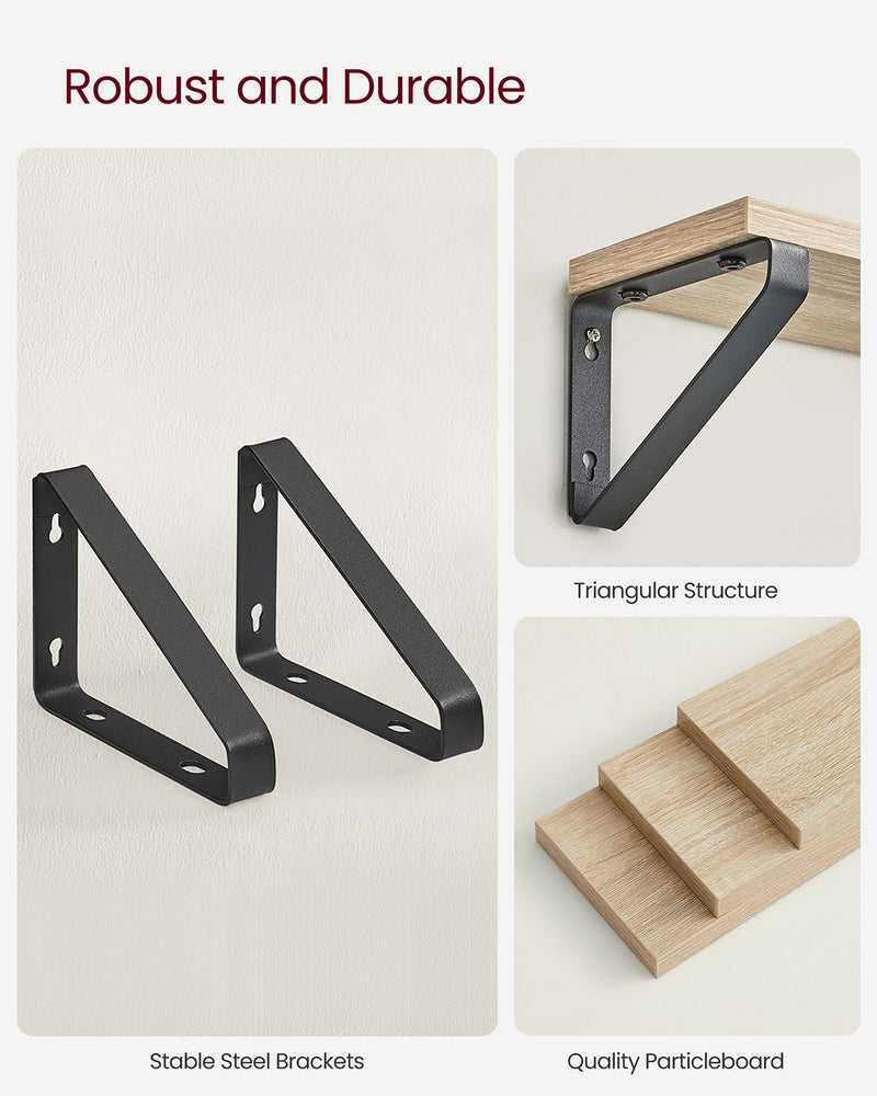 Set of 3 Wall Shelves in Golden Oak and Matte Black with Two Mounting Options by Vasagle