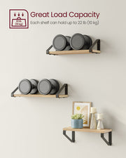 Set of 3 Wall Shelves in Golden Oak and Matte Black with Two Mounting Options by Vasagle