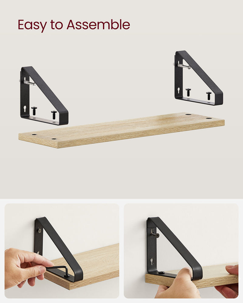 Set of 3 Wall Shelves in Golden Oak and Matte Black with Two Mounting Options by Vasagle