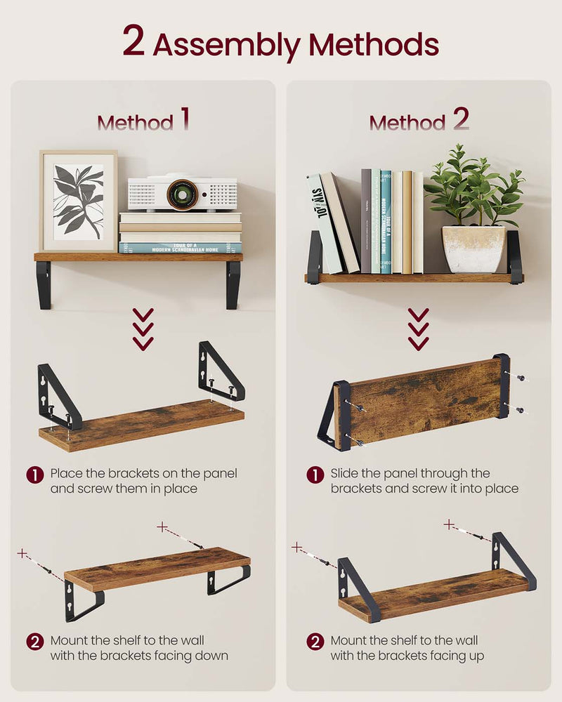 Set of 2 Floating Wall Shelves with Dual Mounting Options for Home Storage by Vasagle