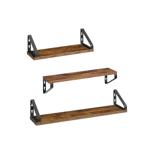 Set of 3 Rustic Brown and Black Wall Shelves with Two Mounting Options by Vasagle