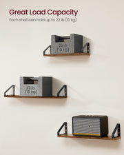 Set of 3 Rustic Brown and Black Wall Shelves with Two Mounting Options by Vasagle