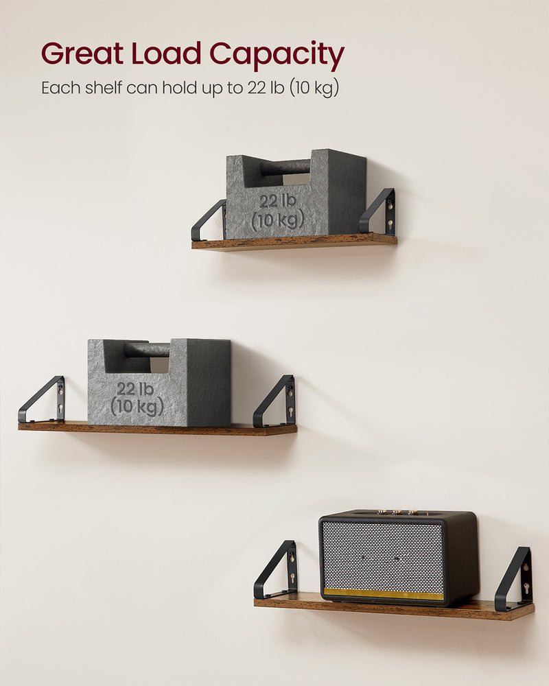 Set of 3 Rustic Brown and Black Wall Shelves with Two Mounting Options by Vasagle