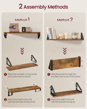 Set of 3 Rustic Brown and Black Wall Shelves with Two Mounting Options by Vasagle