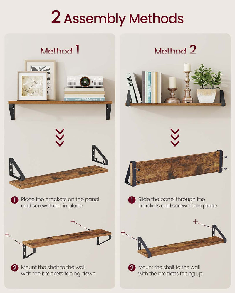 Set of 2 Wall Mounted Floating Shelves for Home Storage and Display by Songmics