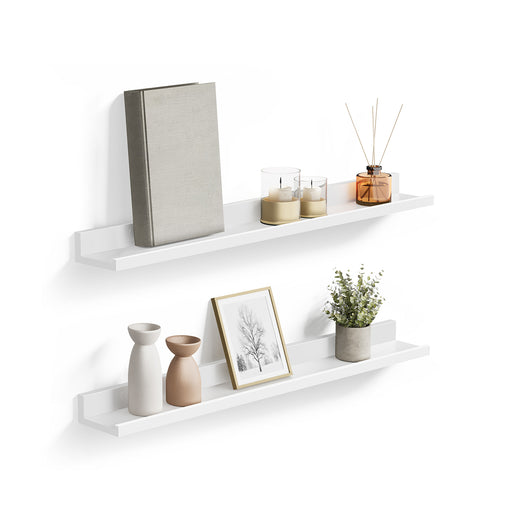 Set of 2 White Wall Mounted Picture Shelves for Living Room or Bedroom Display by Songmics