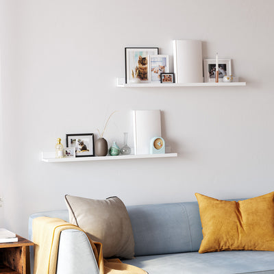 Set of 2 White Wall Mounted Picture Shelves for Living Room or Bedroom Display by Songmics