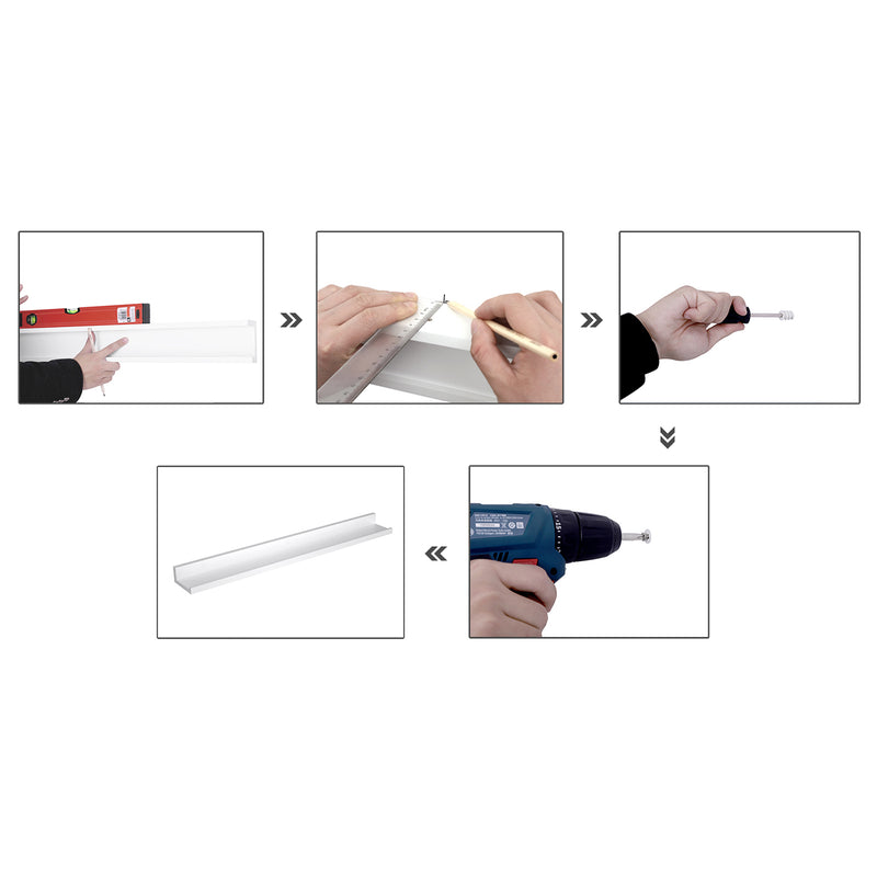 Set of 2 White Wall Mounted Picture Shelves for Living Room or Bedroom Display by Songmics