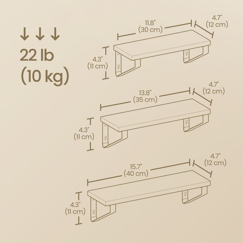 Set of 3 Wall Mounted Floating Shelves with Two Installation Options by Vasagle