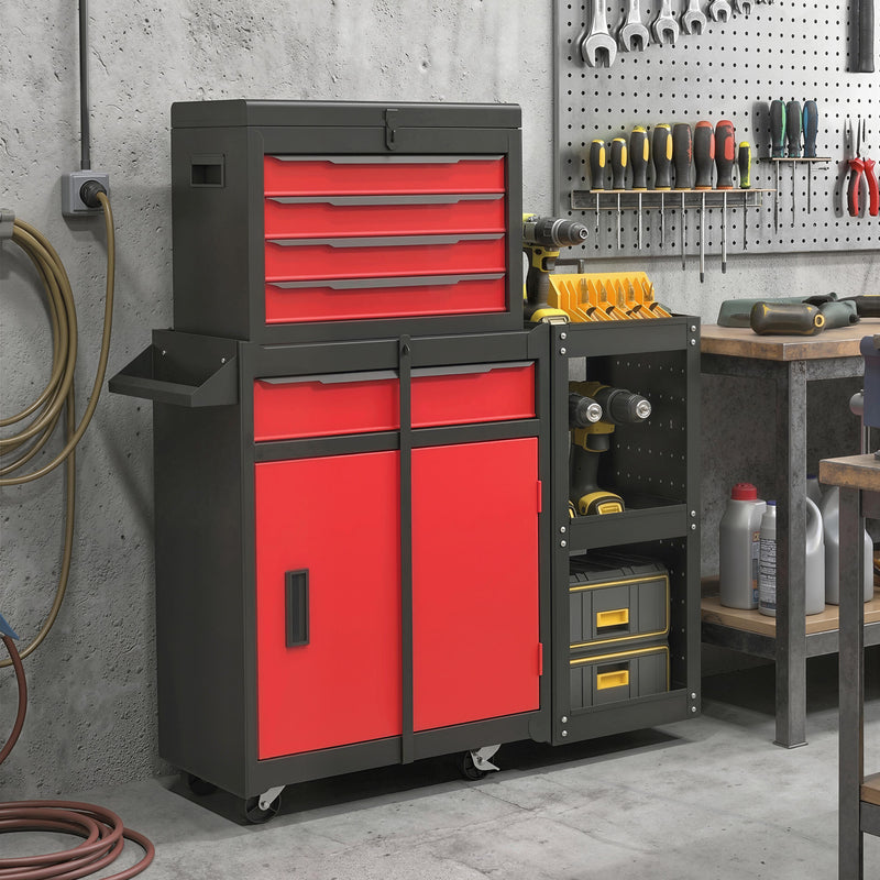 Rolling Tool Chest With Lockable Drawers and Slim Design for Small Garages Black Red