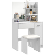 Dressing Table and Stool Set With Hidden Storage Ideal for Bedroom or Vanity Use White