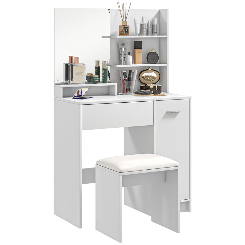 Dressing Table and Stool Set With Hidden Storage Ideal for Bedroom or Vanity Use White