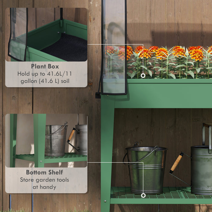 Raised Planter with Greenhouse Cover Mobile Garden Bed with Wheels and Shelf for Vegetables by Outsunny