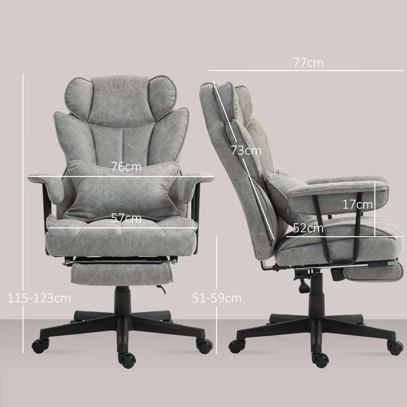 Ergonomic Executive Office Chair With Footrest Reclining Back And Lumbar Support, Grey