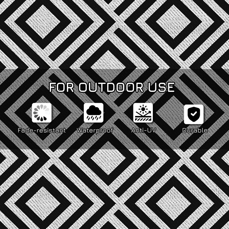 Black Reversible Outdoor Rug 182x274cm Lightweight Plastic Mat for Camping and Garden