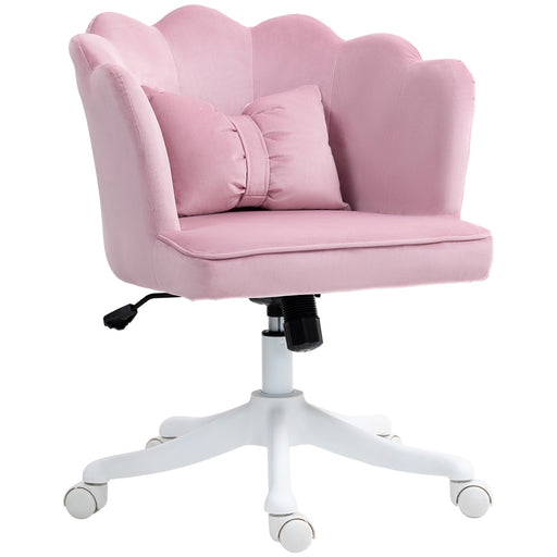 Pink Velvet Feel Petal Back Swivel Office Chair With Cushion and Adjustable Height by HOMCOM