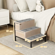 Dog Stairs with Storage and Non Slip Cover for Small Pets Ideal for Sofa or Bed Oak Tone AOSOM