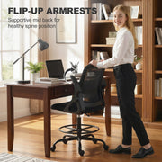 Adjustable Draughtsman Chair with Mesh Back and Flip-Up Arms for Home Office Black AOSOM