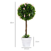 Set of 2 Artificial Topiary Ball Trees with Flowers for Indoor or Outdoor Display Pink