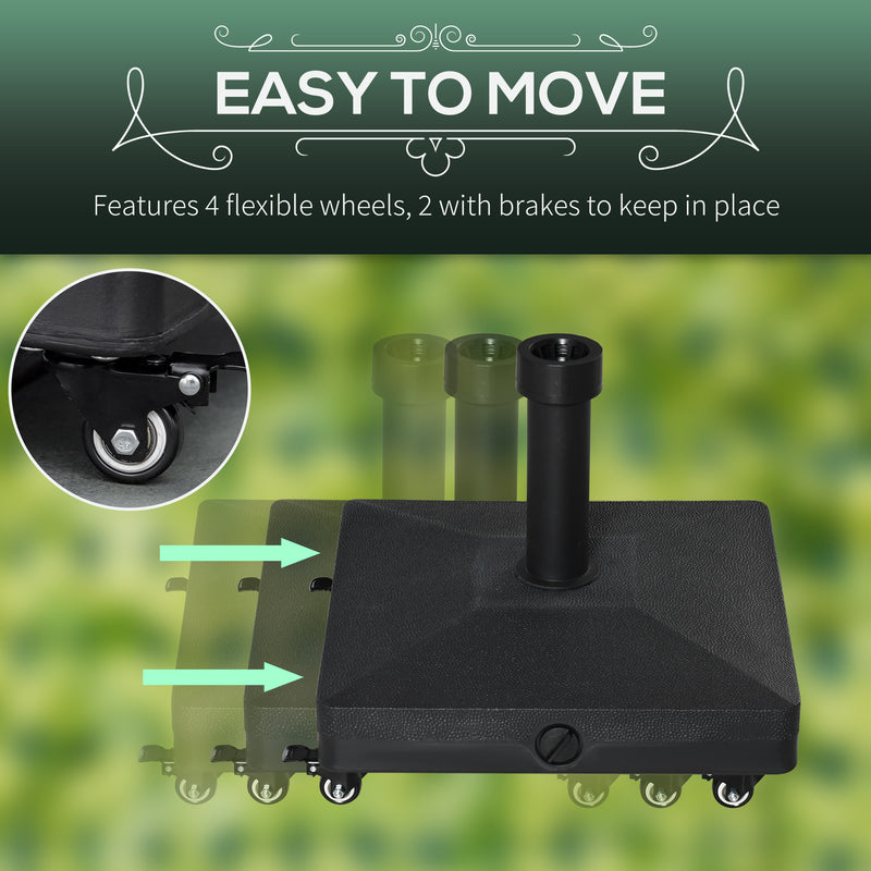 20kg Wheeled Parasol Base for Garden Umbrella Sand or Water Fill Heavy Duty Black