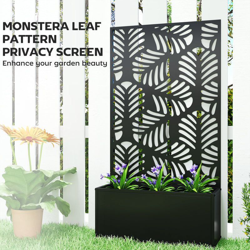 Metal Garden Planter with Trellis for Climbing Plants and Flowers Black Outsunny