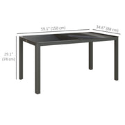 Grey Aluminium Rectangular Garden Table With Tempered Glass Top Ideal For Outdoor Dining 150cm