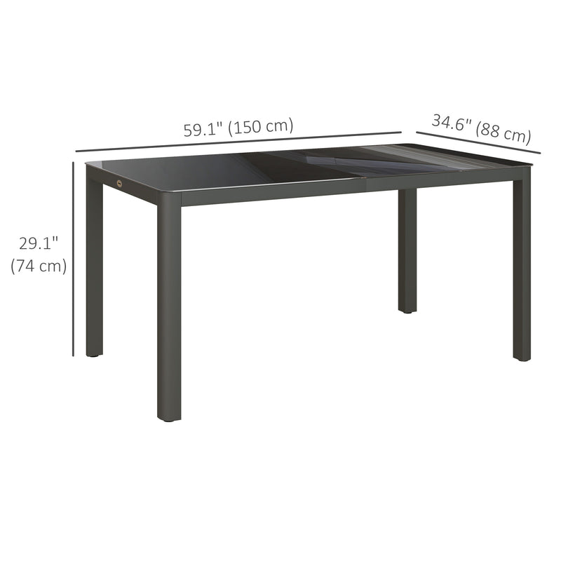 Grey Aluminium Rectangular Garden Table With Tempered Glass Top Ideal For Outdoor Dining 150cm