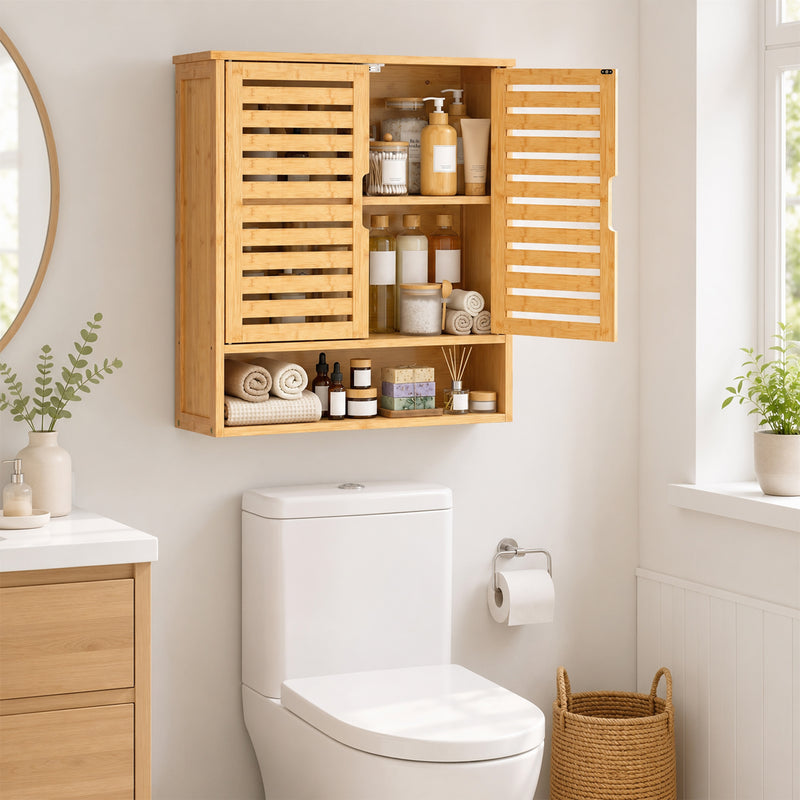 Bathroom Wall Cabinet with Adjustable Shelf and Open Storage for Organised Sinks Oak