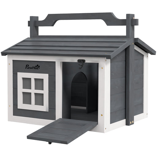 Portable Wooden Rabbit Hutch with Openable Roof and Carry Handle for Indoors or Outdoors Grey