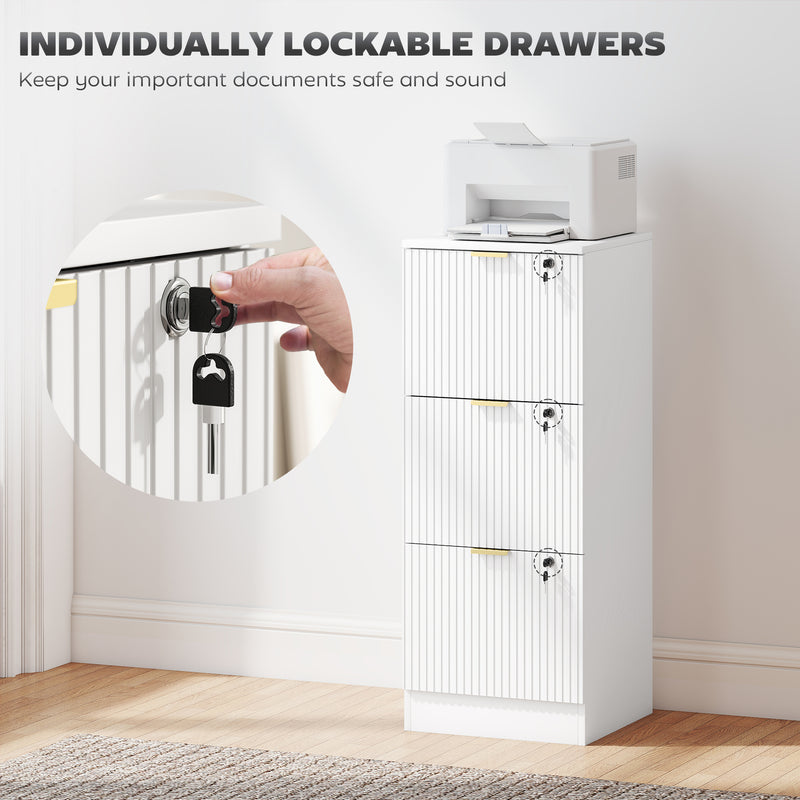 Filing Cabinet with Lockable Drawers and Printer Shelf for Home Office Organisation White AOSOM