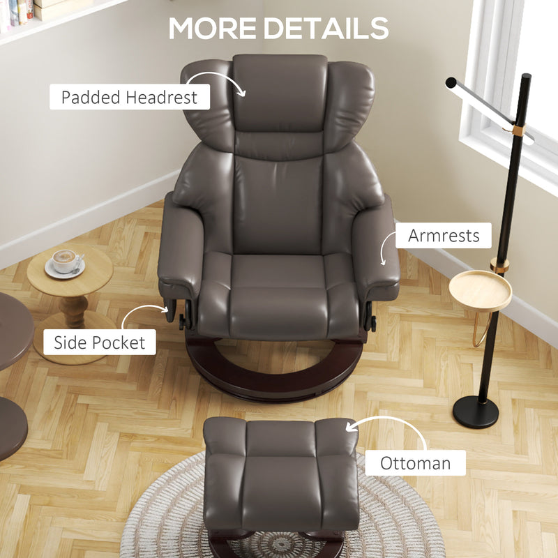 Brown Massage Recliner Chair with Footstool Adjustable Backrest and Swivel Base by HOMCOM