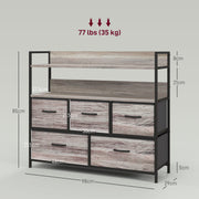 Tall Fabric Chest of 5 Drawers with Wood Effect Frame for Bedroom Storage Grey