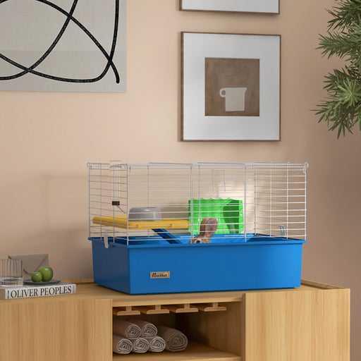 Small Animal Cage With Ramp and Platform For Chinchillas or Guinea Pigs, Blue