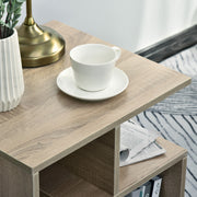 Set of 2 Three Tier Side Tables with Open Storage for Living Room or Bedroom, Oak