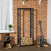 Tall Metal Firewood Log Holder Rack With Tiered Storage For Indoor Outdoor Use Black