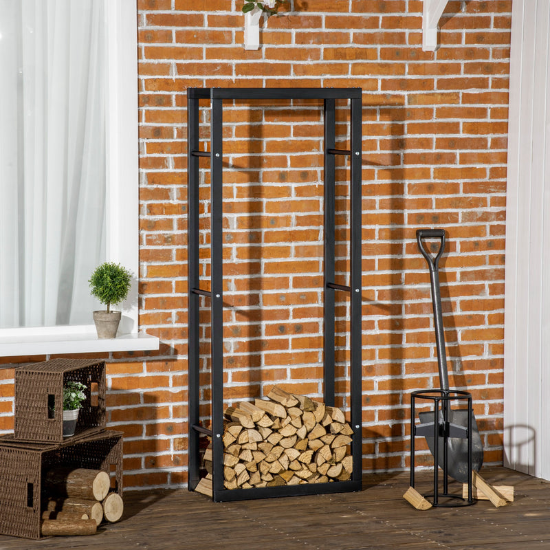Tall Metal Firewood Log Holder Rack With Tiered Storage For Indoor Outdoor Use Black