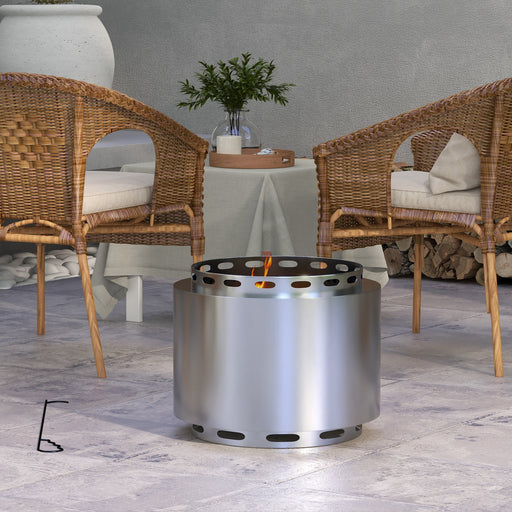 Smokeless Stainless Steel Fire Pit 48cm With Poker For Garden Camping And Bonfire Nights