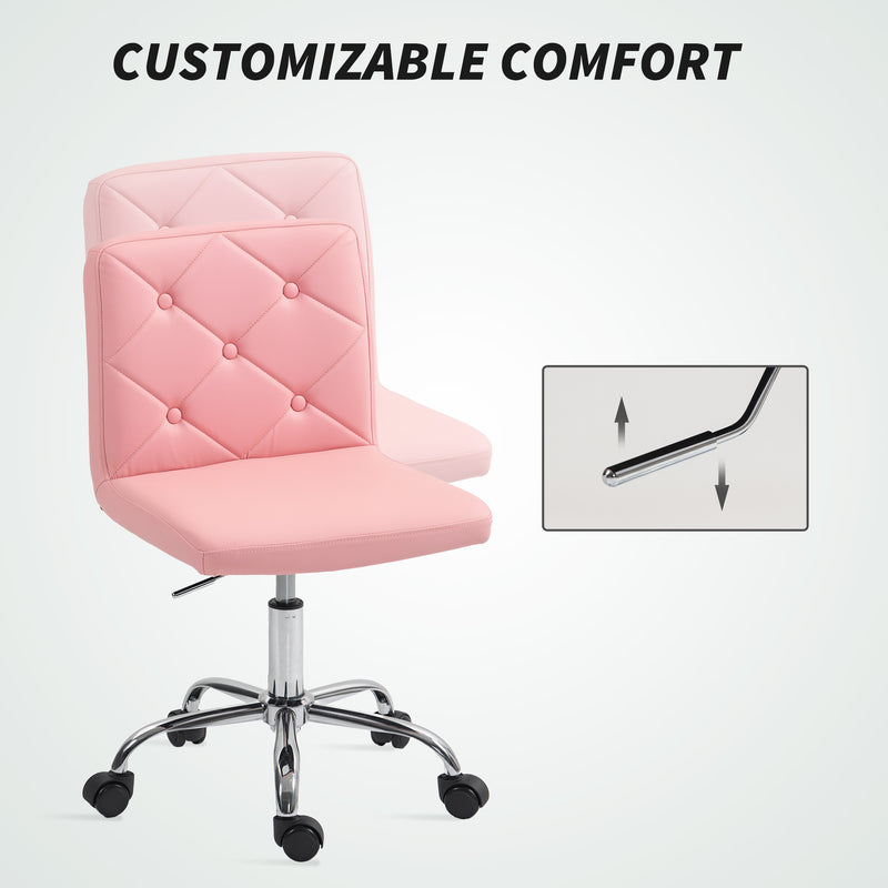 Pink PU Leather Armless Swivel Chair With Adjustable Height For Home Office Or Vanity