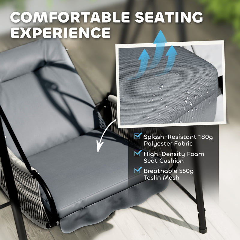 Light Grey Rattan Swing Chair with Stand and Cushion for Garden Balcony and Deck by Outsunny