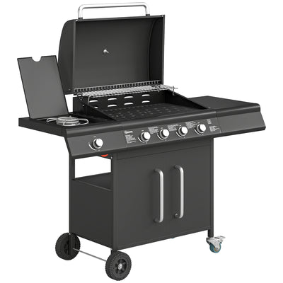 5 Burner Gas Barbecue Grill for Easy Family Cooking and Garden Entertaining Black Outsunny