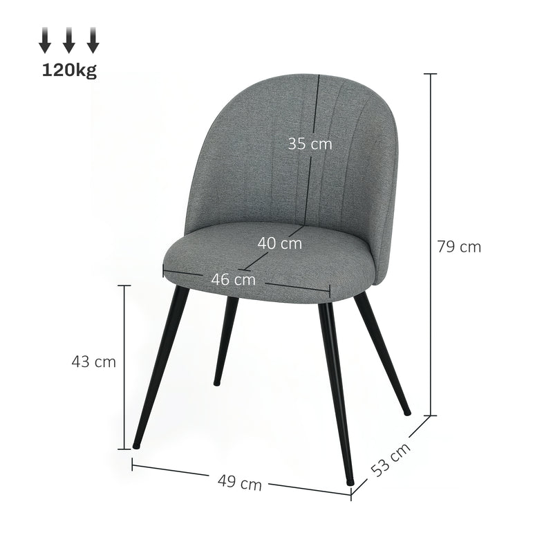 Set of 2 Grey Velvet Dining Chairs with Padded Seat and Metal Legs for Home