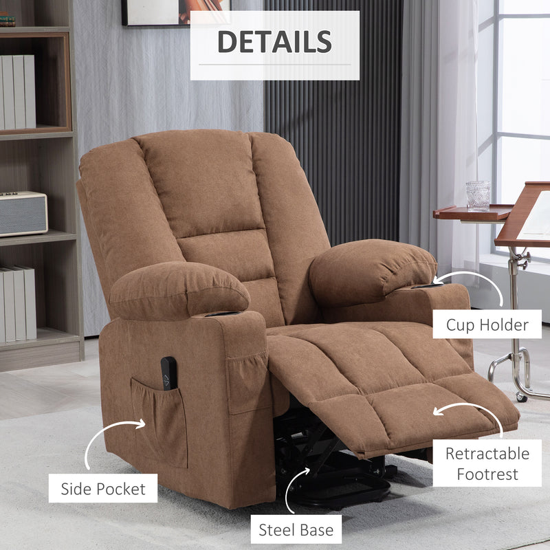 Electric Riser Recliner Chair With Remote Control And Cup Holder For Elderly Comfort Brown