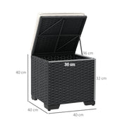 Set of 2 Rattan Storage Ottomans with Cushions for Garden Balcony and Poolside in Cream by Outsunny