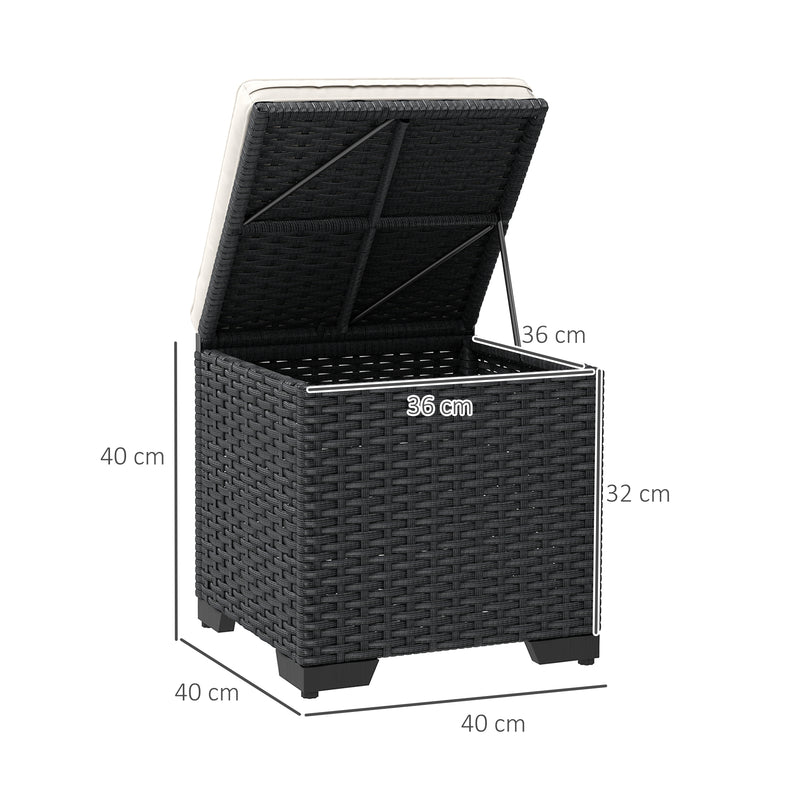 Set of 2 Rattan Storage Ottomans with Cushions for Garden Balcony and Poolside in Cream by Outsunny