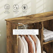 Rustic Brown Open Double Wardrobe with Mobile Storage Shelves and 6 Wheels by HOMCOM